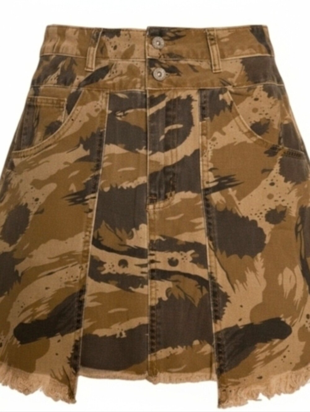 POL Camo Raw Hem Mini Skirt | High Waisted Utility Grunge Boho. Size S. Cotton - Picture 5 of 13